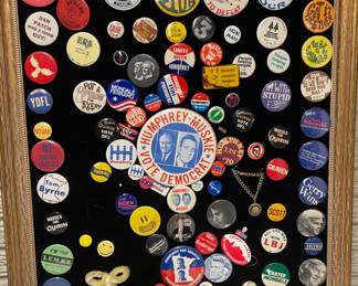 UNIQUE VINTAGE POLITICAL BUTTONS DISPLAY