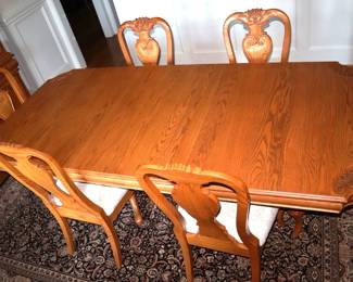 hand carved solid oak pedestal dining table w 6 carved dining chairs