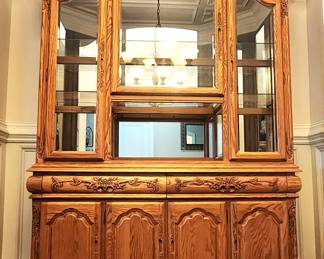 hand carved solid oak curio china cabinet w touch lighting 
