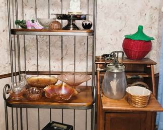 Tall narrow baker's rack, Carnival Glass