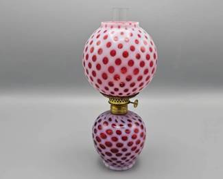 Fenton / L.G. Wright Dot Cranberry Miniature Oil Lamp
