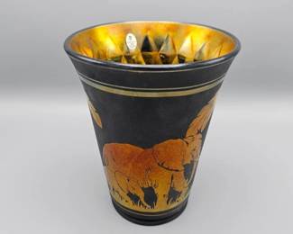 Fenton Art Glass Limited Edition "Elephant Walk" On Black Marigold Vase