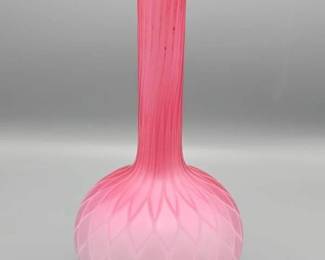 Victorian, Attributed to Mt. Washington Pink Velvet Diamond Ribbed Overlaid Gourd Form Vase