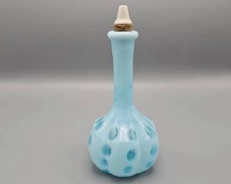 Fenton Blue Coin Dot Barber Bottle With Stopper
