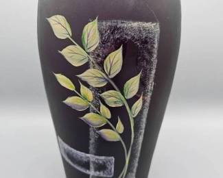 Fenton Horizons 2007 Hand Painted Aubergine Satin Asian Art Vase - Cutshaw #318