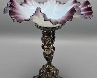 Victorian Mappin Brothers Silver Plate Centerpiece / Brides Basket with Figural Cherub