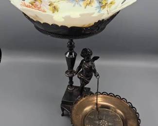 Victorian Silver Plate Stand With Hand Painted Brides Bowl