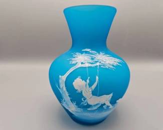 Westmoreland Mary Gregory Blue Vase
