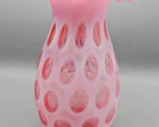 Fenton Cranberry Opalescent Coin Dot Vase
