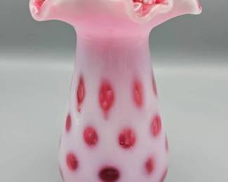 Fenton Cranberry Opalescent Coin Dot Vase
