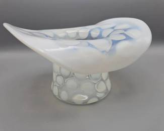 Fenton White Opalescent Coin Dot Top Hat Bowl Bowl
