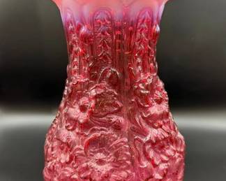 Fenton Cranberry Opalescent Poppy Vase