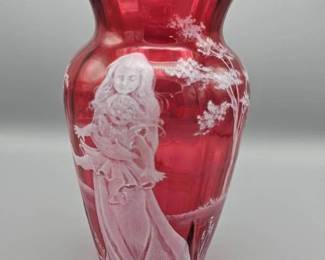 Fenton Mary Gregory Collection Hand Painted Cranberry Glass