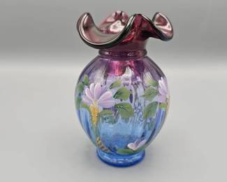 Fenton Hand Painted Mulberry 2003 Honor Collection Limited Edition Vase Signed Bill Fenton