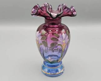 Fenton Limited Edition Mulberry Honor Collection Hand Painted Vase B. Higgins #'d out of 2500