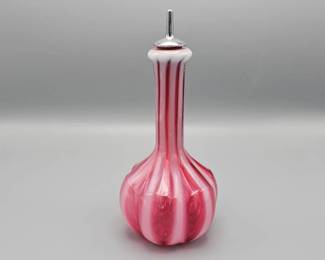 Fenton Barber Bottle with Stopper; Optic Cranberry