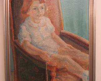 Young Girl Sitting, Original Oil Painting by Joseph Kaplan (1938)
