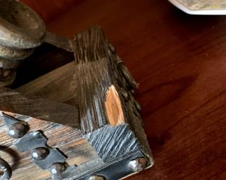 #95	wood/metal  canon book ends as is chip 	 $30.00 			
