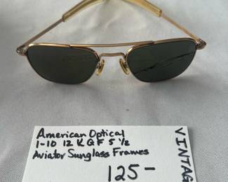 #167	jewelry	American optical 1-10 12k g f 5.5 Avitor sunglasses frame as is 1 len broken 	 $125.00 			
