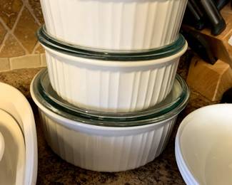 #127	6 piece white casserole corning ware 	 $30.00 			

