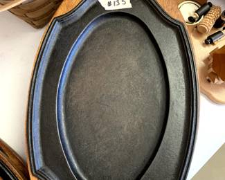 #135	set of 6 metal plate wood base steak platers  12x9	 $150.00 			
