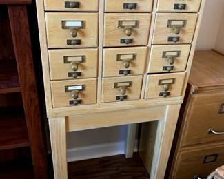 #35	12 drawer card file cabinet on legs pine wood  20x17x44	 $100.00 			
