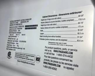 #167	Appliance	Frigidaire black side by Side frig LFS2612TE  36X31.5X70	 $200.00 			
