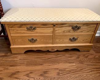 #26	Lane cedar chest with fabric top 45x17x20	 $75.00 			
