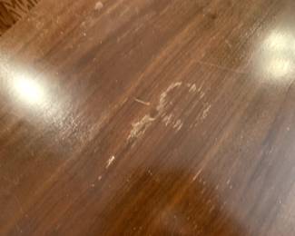 #18	mid century wood table with 1 shelf 30x19x22 as is finish 	 $45.00 			
