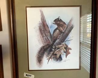 #100	RJ McDonald print of squirrel 	 $20.00 			
