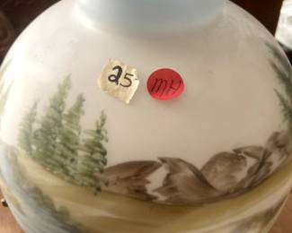 #163	mh	hand painted oil lamp brass base	 $25.00 			
