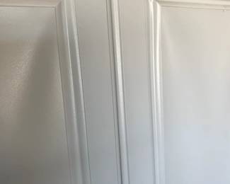 #67	white laminate cabinet with 4 shelves and 2 doors 30x17x71 as is front 	 $45.00 			
