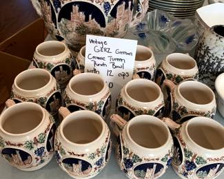 #115	Vintage Goerz German ceramic Tureen punch bowl with 12 cups	 $60.00 			
