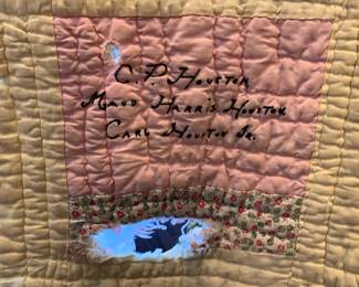 #112	scrappy quilt bow quilt with writing 64x96	 $30.00 			
