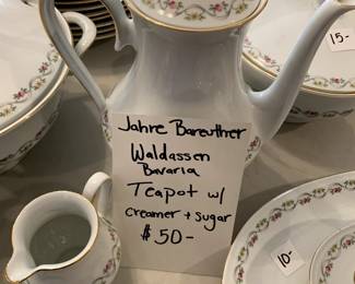 #120	Jahre Bareuther Waldassen Bavaria teapot w cream and sugar	 $50.00 			
