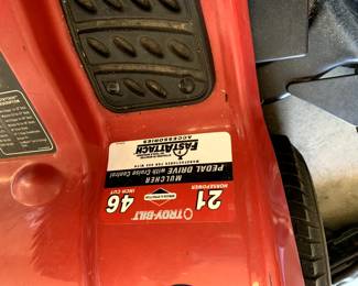 #71	troybilt riding mower 46 inch cut 21 horse  with grass catcher WITHOUT battery 	 $450.00 			

