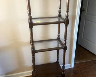 #162	mh	glass top shelf with 4 shelves and 1 drawer	 $20.00 			
