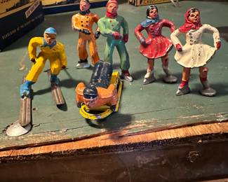 vintage metal skating & skiing  & sledding figures