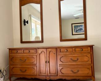 Matching Vintage French Provincial Style Triple Dresser by Century with Matching Mirrors