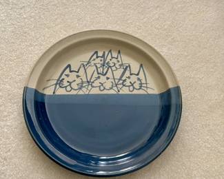 Ann Gleason Pottery  Cat Blue/Gray Platter Centerpiece Large 12"
