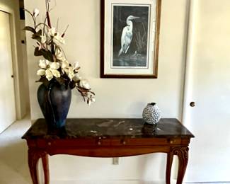 Vintage Thomasville Oak & Marble French Country Sofa Table Console Sideboard 55"
