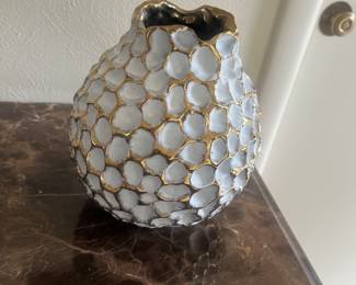 Gold and White Honeycomb Vase
