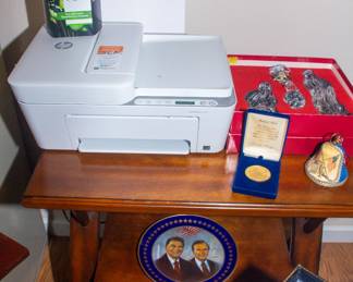 HP Printer, wooden table