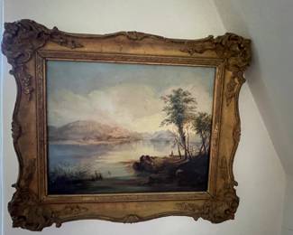191. Signed Oil on Canvas of Mountainous River Landscape w/ Figures by Thomas Miles Richardson or J.H. Richardson(16" x 19")