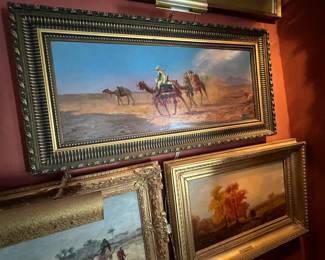 123. Scene of Camels in Desert by F. Percy (32" x 12")