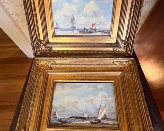 167. Pair of Signed Oil on Panels of Coastal Scenes w/ Sailing Vessels by Asrianus Marynissen (5" x 7.75")