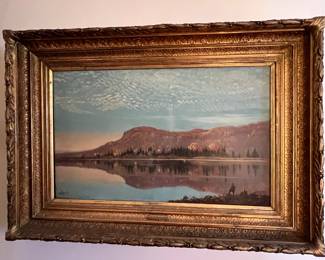 88. Signed Oil on Canvas by Nelson Augustus Moore "Lake View in Autumn With Hunter" 1896