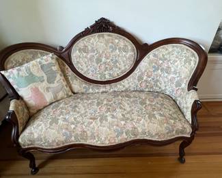 201. Carved Wood Loveseat w/ Upholstered Seat & Back (62" x 24" x 38")
