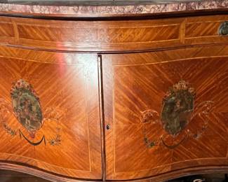 215. Stone Top Hand Painted Bow Front Chest (48" x 22" x 37")