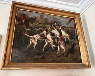 81. Signed Painting of Hounds for Fox Hunt (art 19" x 15")